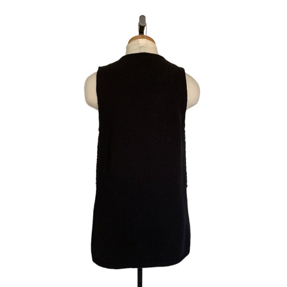 Calvin Klein Faux Persian Lamb Sweater Vest Black Small Long Open Tunic - Picture 2 of 6